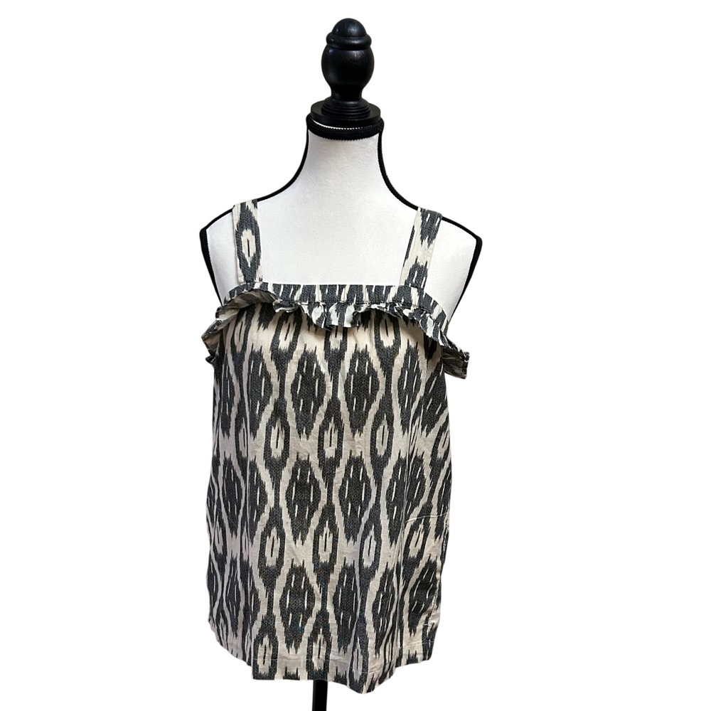 J.Crew Women's Sleeveless‎ Ruffle Trim Tank Top Ikat Print Cotton Size 4